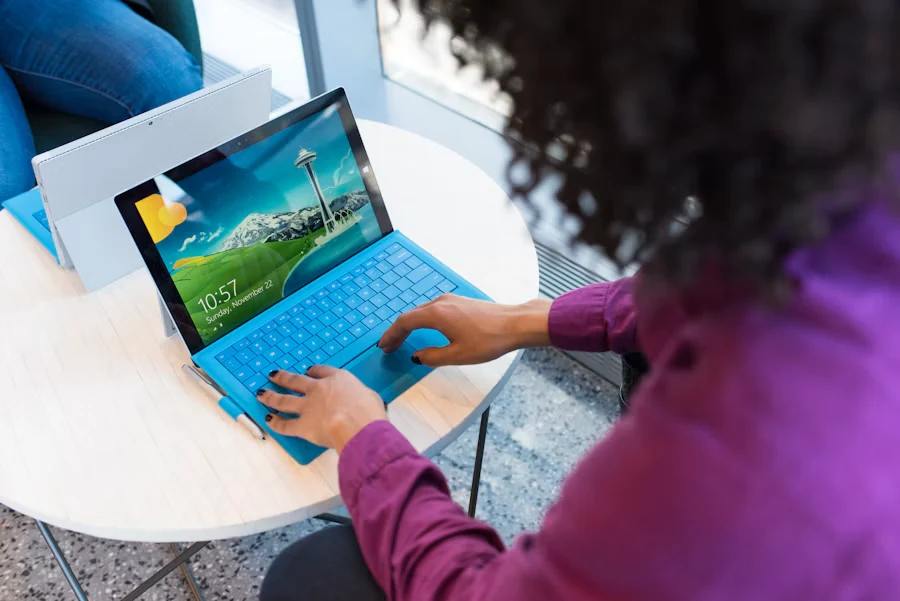 Professional working on a laptop in an office